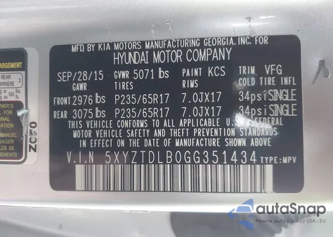 2016 Hyundai Santa Fe Sport 2.4L z USA, uszkodzony, nr VIN 5XYZTDLB0GG351434